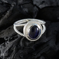 Emma Blue Solitaire Ring with Silver Rope Design