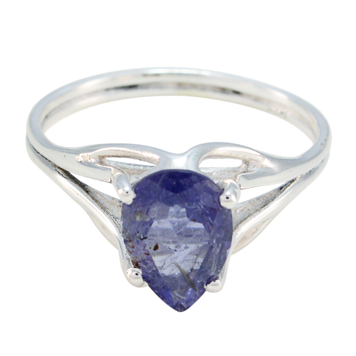 Wen Blue Solitaire Ring for Wedding, Elegant Silver Band Iolite Blue