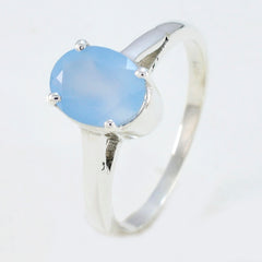 Min seo silver band ring with oval pale blue gemstone in prong setting blue solitaire ring for women elegant
