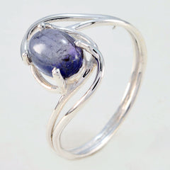 Yuki silver ring with oval cabochon blue stone and twisted band blue solitaire ring for women