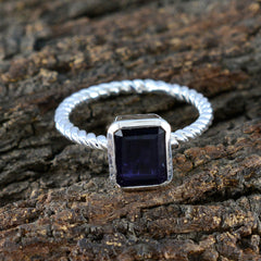 Agnes Blue Solitaire Ring for Women with Silver Band