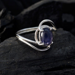 Yuki silver ring with oval cabochon gemstone in swirl setting blue solitaire ring for women elegant design