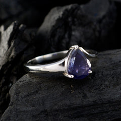 Scarlett blue solitaire ring for women with teardrop-shaped blue gemstone on silver band