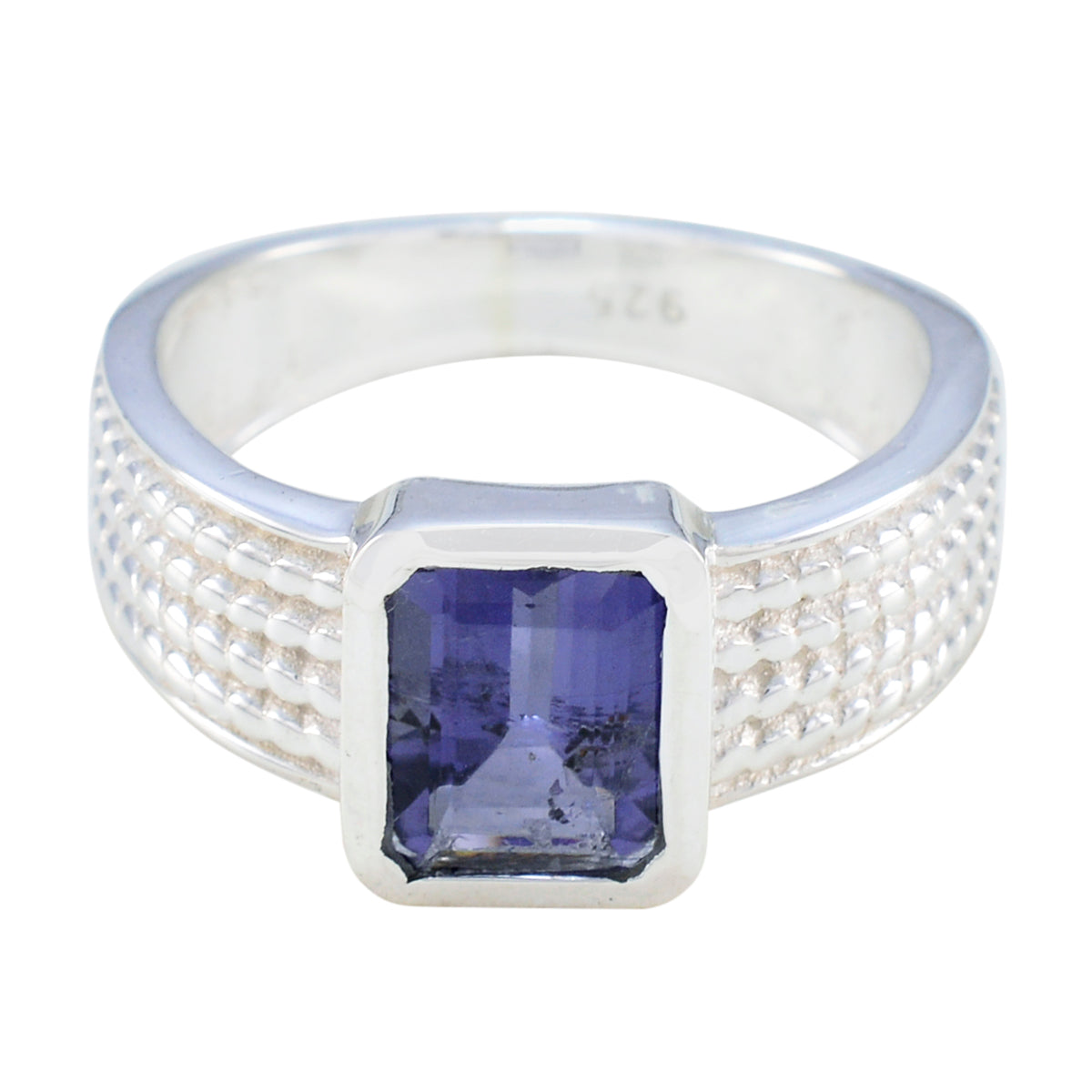 Constanza Blue Solitaire Ring for Women in Sterling Silver Iolite Blue
