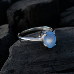 Min seo sterling silver band with round cabochon blue solitaire ring for women showcasing translucent sky blue gemstone