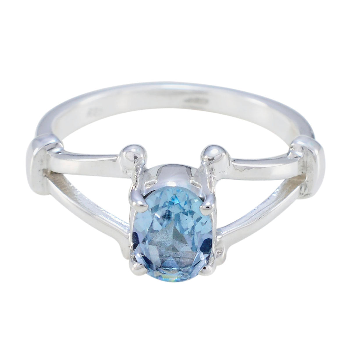 Bella blue solitaire ring for women with oval blue gemstone set in silver band