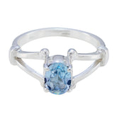 Bella blue solitaire ring for women with oval blue gemstone set in silver band