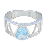 Putri blue solitaire ring for women with pear shaped blue gemstone and silver geometric band