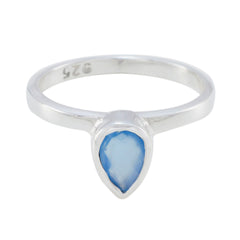 Xiu Blue Solitaire Ring for Women in Sterling Silver Blue Chalcedony Blue
