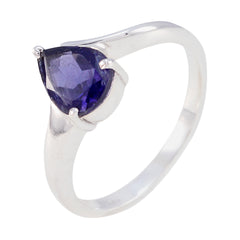 Scarlett blue solitaire ring for women with a triangular blue gemstone set in a silver band
