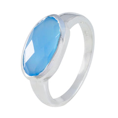 Wen silver band with oval faceted blue gemstone blue solitaire ring for women elegant everyday ring