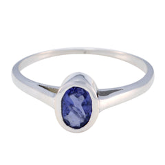 Mei blue solitaire ring for women with oval blue gemstone set in silver band