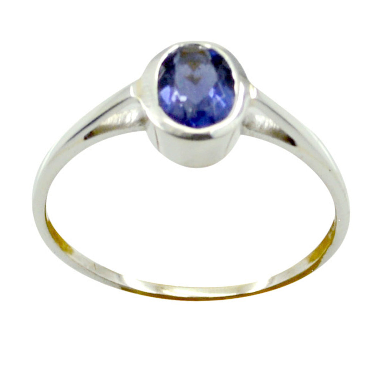 Mei delicate blue solitaire ring for women with oval blue gemstone set in silver band