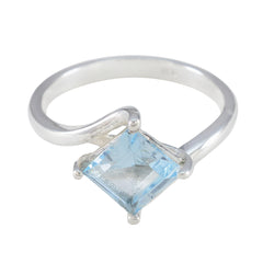 Hana Blue Solitaire Ring for Women with Square Gem Blue Topaz Blue