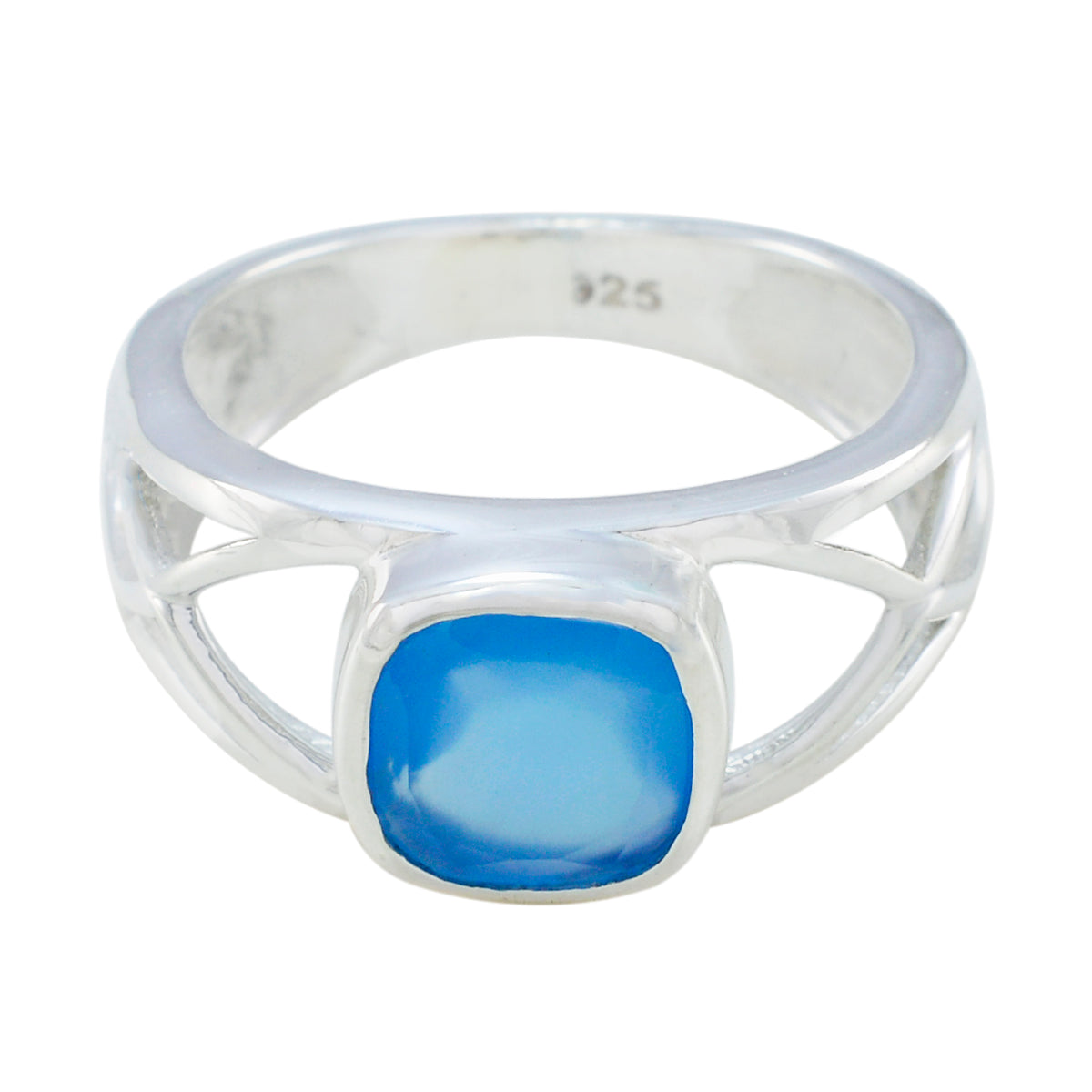 Carolina Blue Solitaire Ring for Women in Sterling Silver Blue Chalcedony Blue