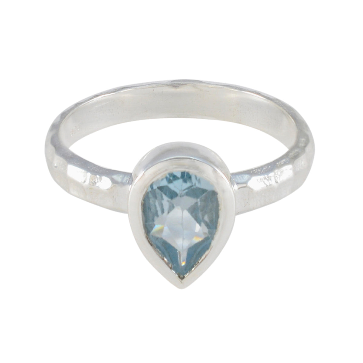 Riya blue solitaire ring for women with pear-shaped blue gemstone set in silver band