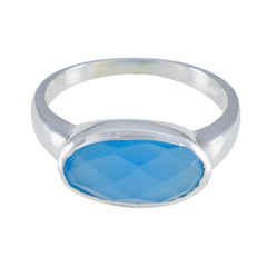 Wen sterling silver blue solitaire ring for women oval faceted blue stone bezel set elegant