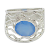 Evelyn Blue Solitaire Ring India with Unique Silver Design Blue Chalcedony Blue