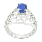 Amanda Blue Solitaire Ring India with Elegant Silver Design Indian Blue Sapphire Blue