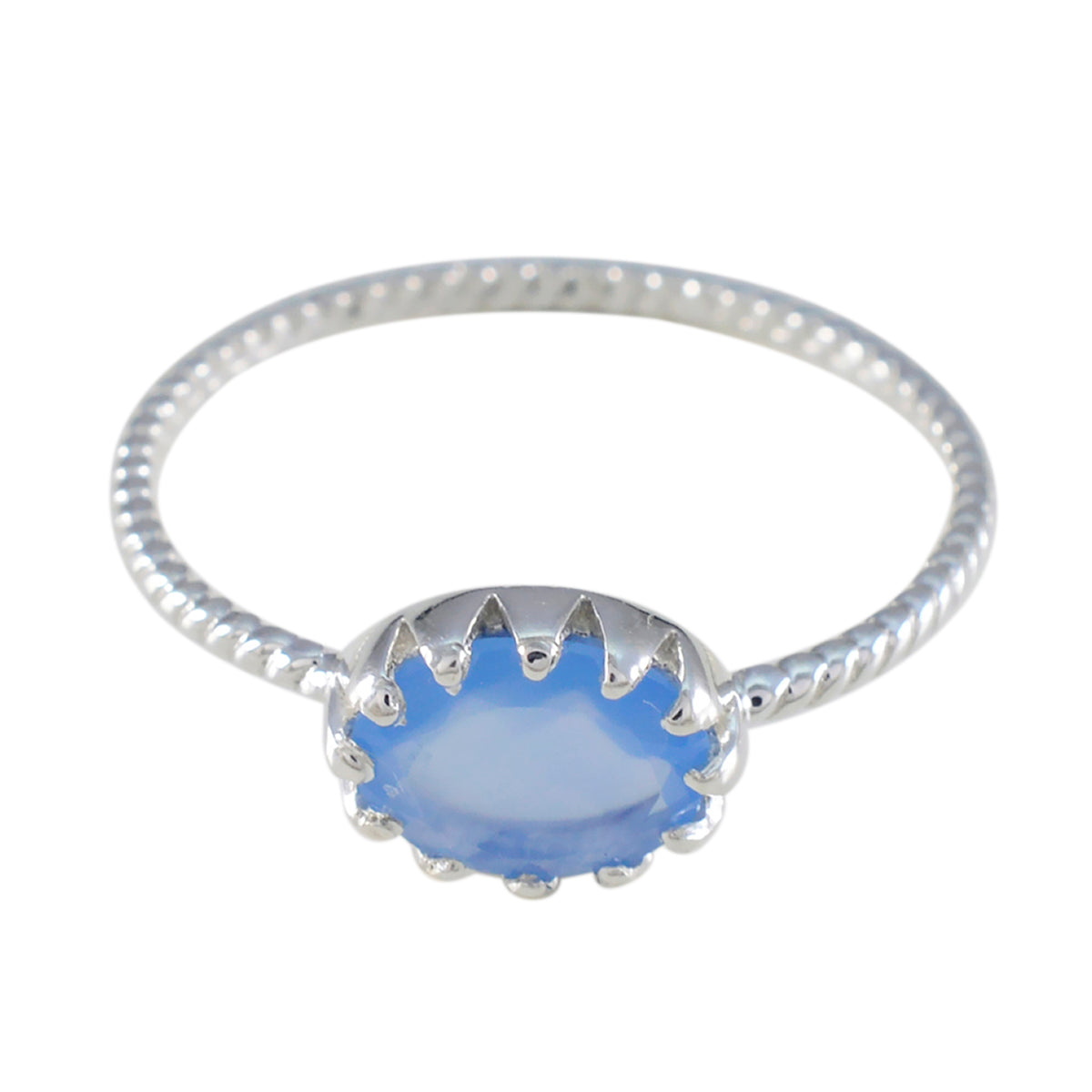 Dewi Blue Solitaire Ring India in Elegant Silver Blue Chalcedony Blue