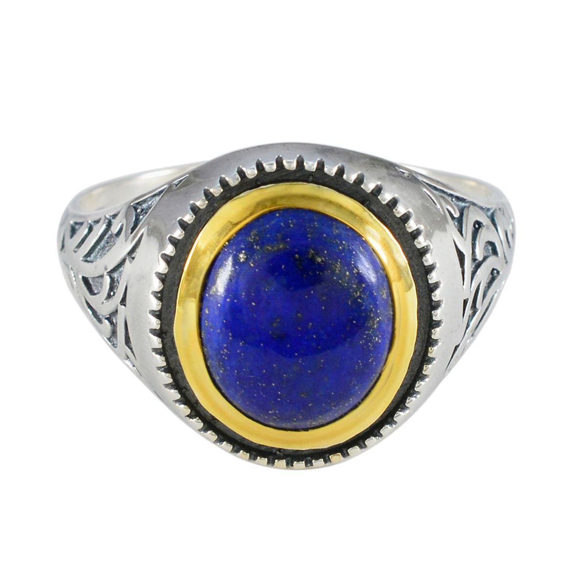 Ines Blue Solitaire Ring with Gold Accent and Silver Band Lapis Lazuli Blue