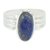 Natalie silver band blue solitaire ring with oval deep blue stone and speckled gold flecks