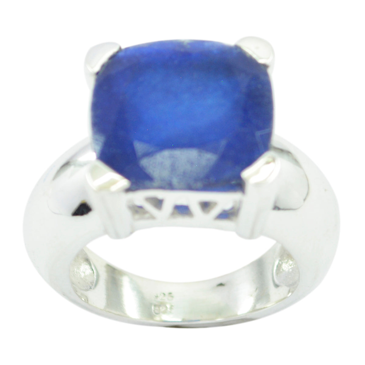 Natalie Blue Solitaire Ring with Sterling Silver Band Indian Blue Sapphire Blue