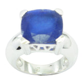 Natalie Blue Solitaire Ring with Sterling Silver Band Indian Blue Sapphire Blue