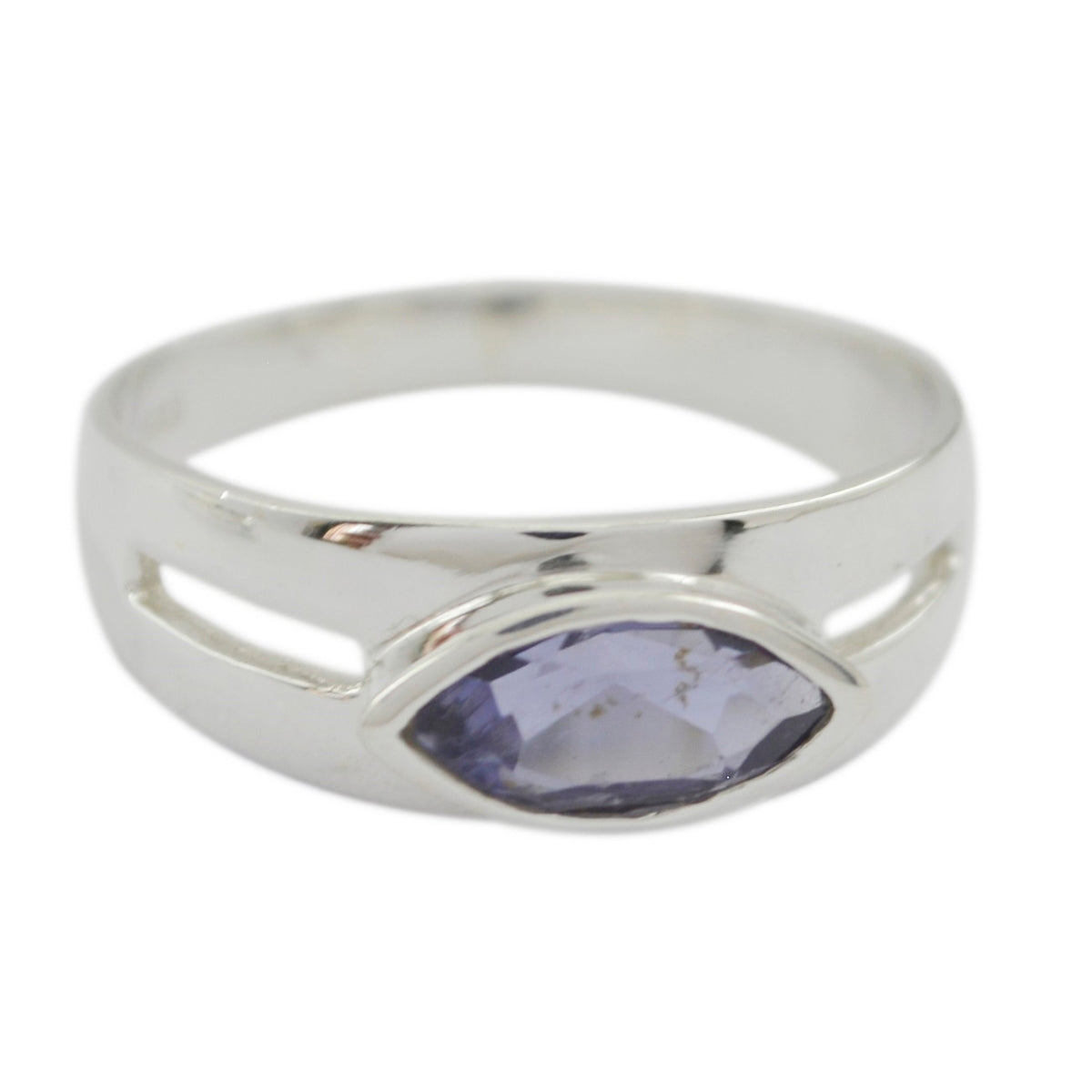 Nisa silver blue solitaire ring with marquise-cut blue gemstone and split band design