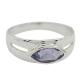 Nisa silver blue solitaire ring with marquise-cut blue gemstone and split band design