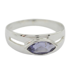 Nisa silver blue solitaire ring with marquise-cut blue gemstone and split band design