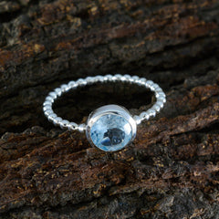 Rina Blue Solitaire Ring with Beaded Silver Band
