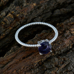 Ling Blue Solitaire Ring with Twisted Band Silver