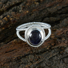 Emma Blue Solitaire Ring with Silver Rope Design