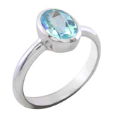 Aiko Blue Solitaire Ring with Oval Gemstone Blue Topaz Blue