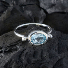 Angel Blue Solitaire Ring with Oval Gemstone Silver Band