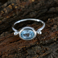 Angel Blue Solitaire Ring with Oval Gemstone Silver Band
