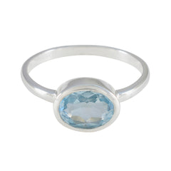 Ayaka Blue Solitaire Ring with Silver Band Blue Topaz Blue