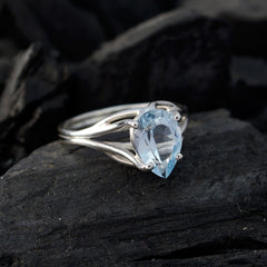 Angel Blue Solitaire Ring Pear-Shaped Gemstone Silver
