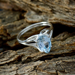 Angel Blue Solitaire Ring Pear-Shaped Gemstone Silver