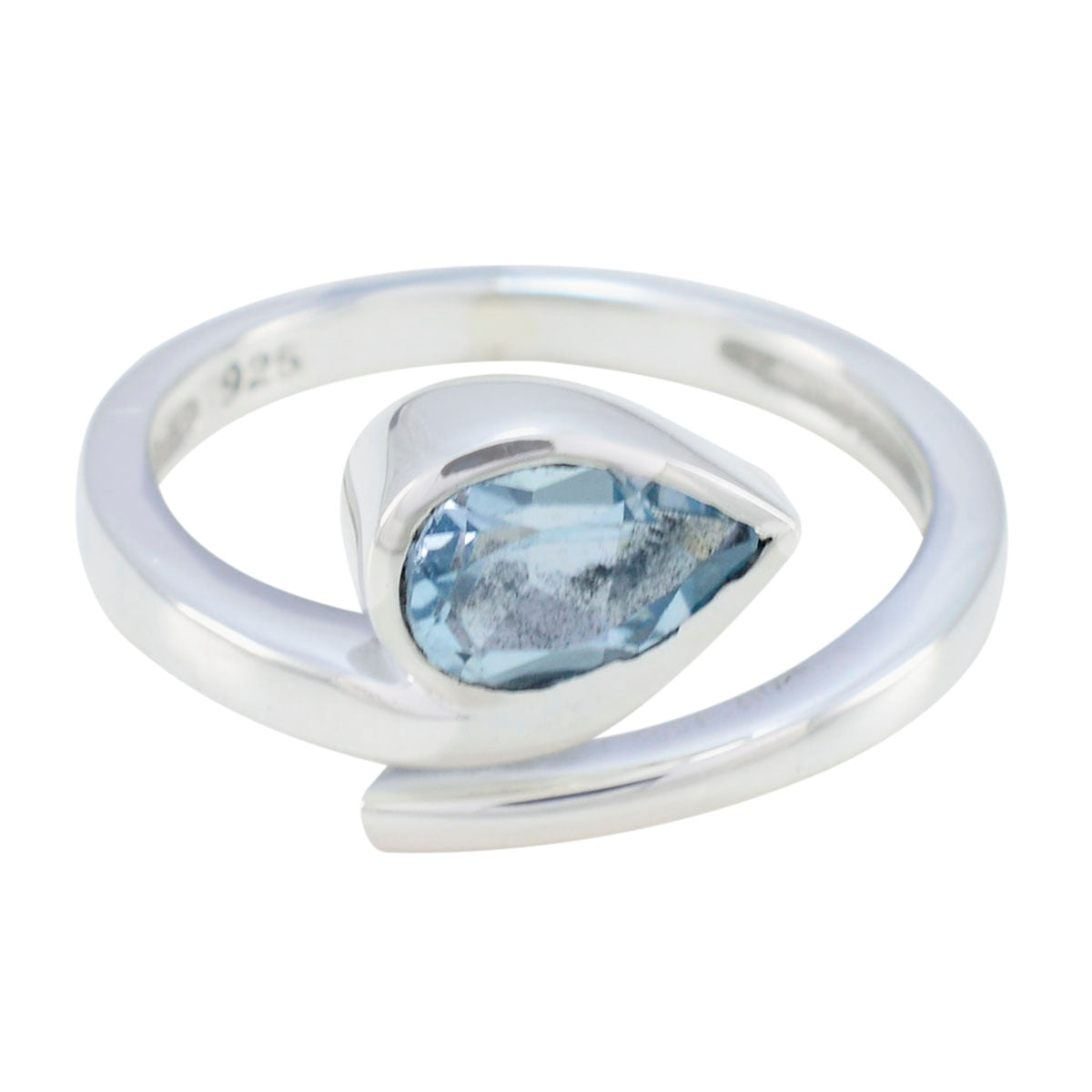 Violet blue solitaire ring with teardrop shaped blue gemstone set in sterling silver band