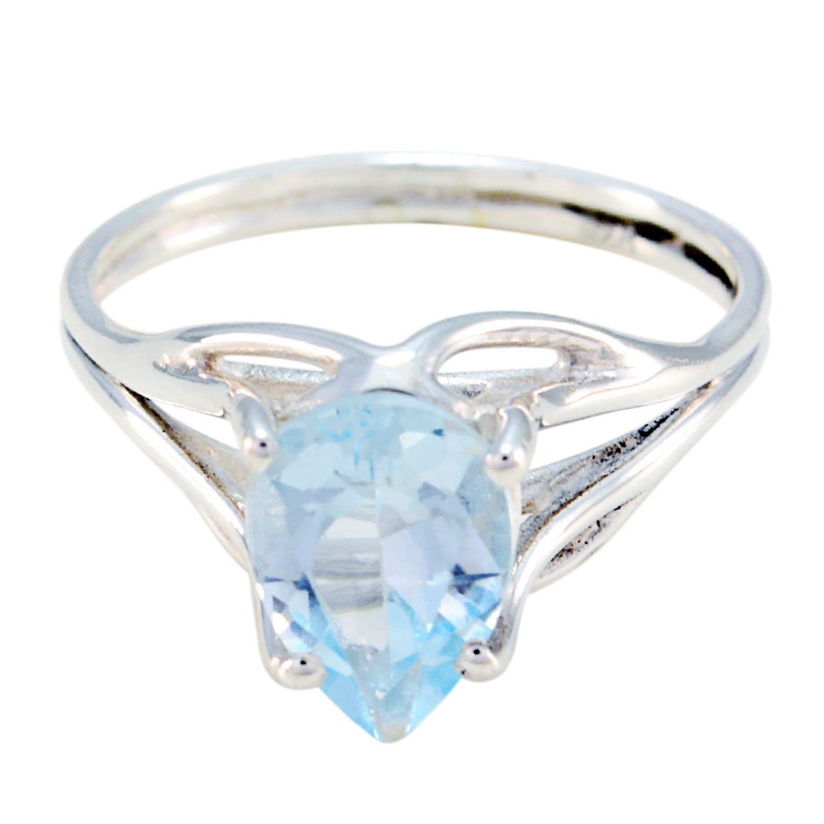 Angel Blue Solitaire Ring Pear-Shaped Gemstone Silver Blue Topaz Blue