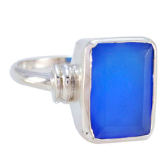 Lucia Blue Solitaire Ring with Square Gemstone Blue Chalcedony Blue