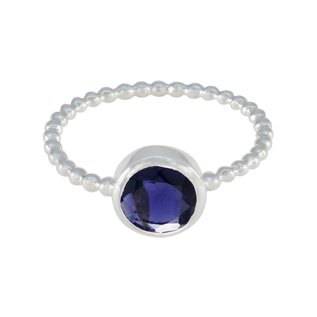 Seo-yeon Blue Solitaire Ring with Silver Beaded Band Iolite Blue