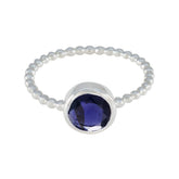 Seo-yeon Blue Solitaire Ring with Silver Beaded Band Iolite Blue