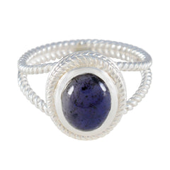 Emma Blue Solitaire Ring with Silver Rope Design Iolite Blue