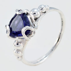 Daniela blue solitaire ring with silver band and unique bead accents