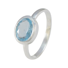 Ayaka Blue Solitaire Ring with Silver Band