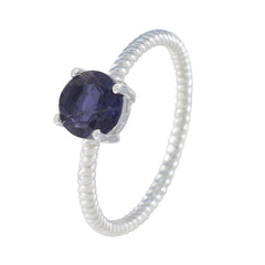 Ling Blue Solitaire Ring with Twisted Band Silver