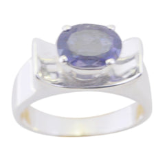 Angeles Blue Solitaire Ring Elegant Silver Band Iolite Blue